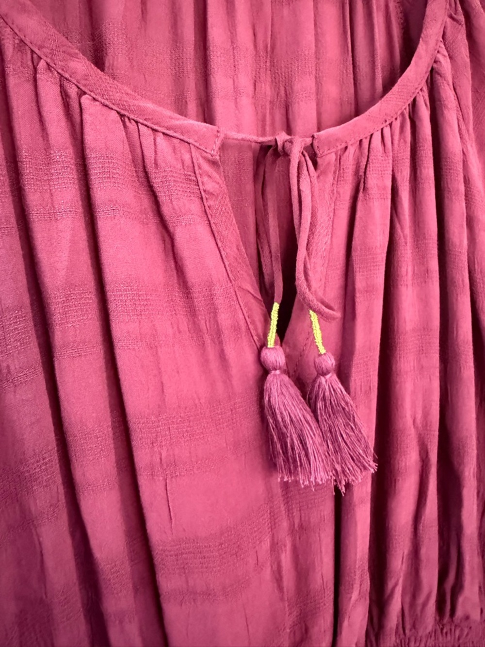 Idyllwind Western Boho Peasant Mini Dress Burgundy Tassel Tie | Size M - Picture 5 of 14